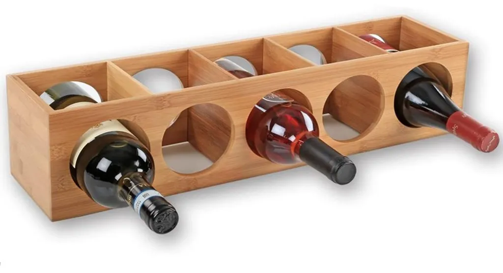 Range-bouteilles horizontal en bambou pour 5 bouteilles de vin bio