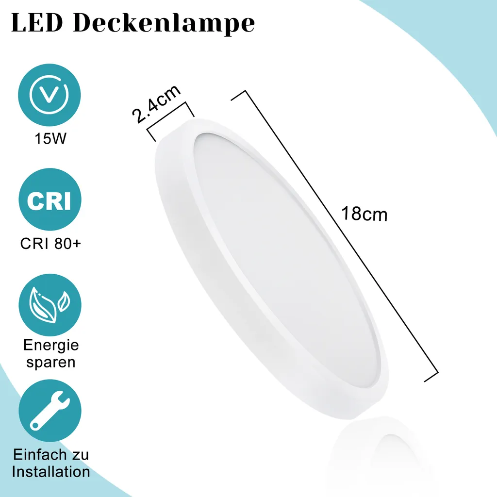 XMTECH Plafoniera LED Rotonda 48W - Impermeabile IP44, 36,5 Cm, Bianca, Per Bagno, Cucina, Camera