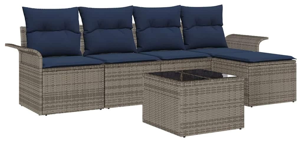vidaXL Gartensofa-set mit Kissen 6 pcs Grau Poly-Rattan