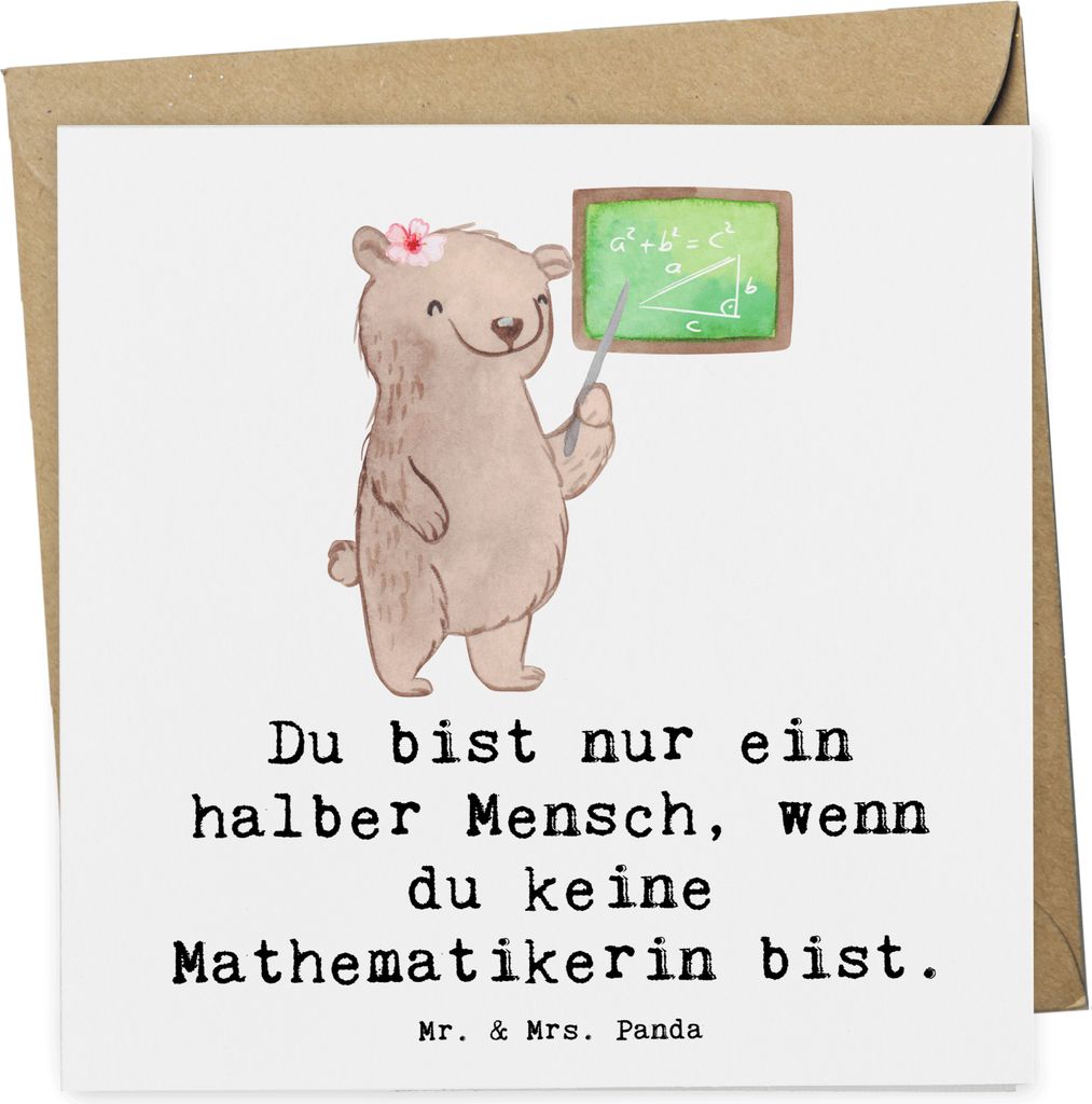 Mr. & Mrs. Panda Glückwunschkarte Mathematikerin Herz - Weiß - Geschenk, doppelkarte, Master, faltkarte, Bachelor, Witzig, Mathematik Studium, Sp...