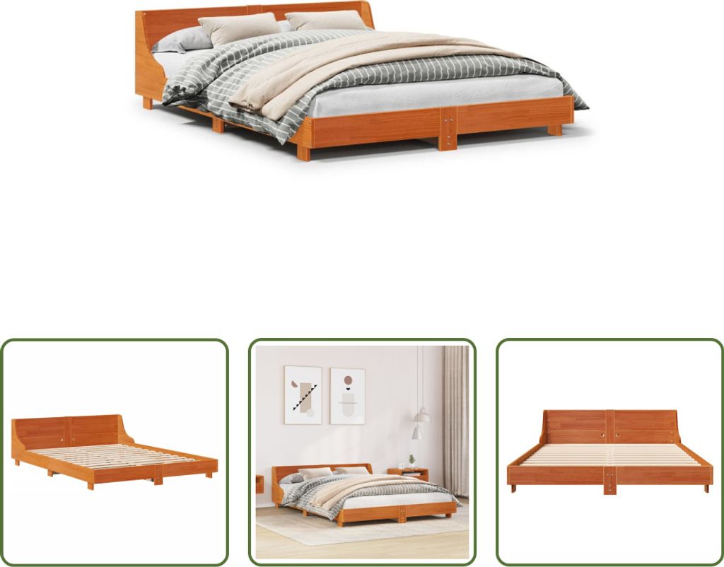 The Living Store Massivholzbett ohne Matratze Wachsbraun 120x200 cm Kiefernholz