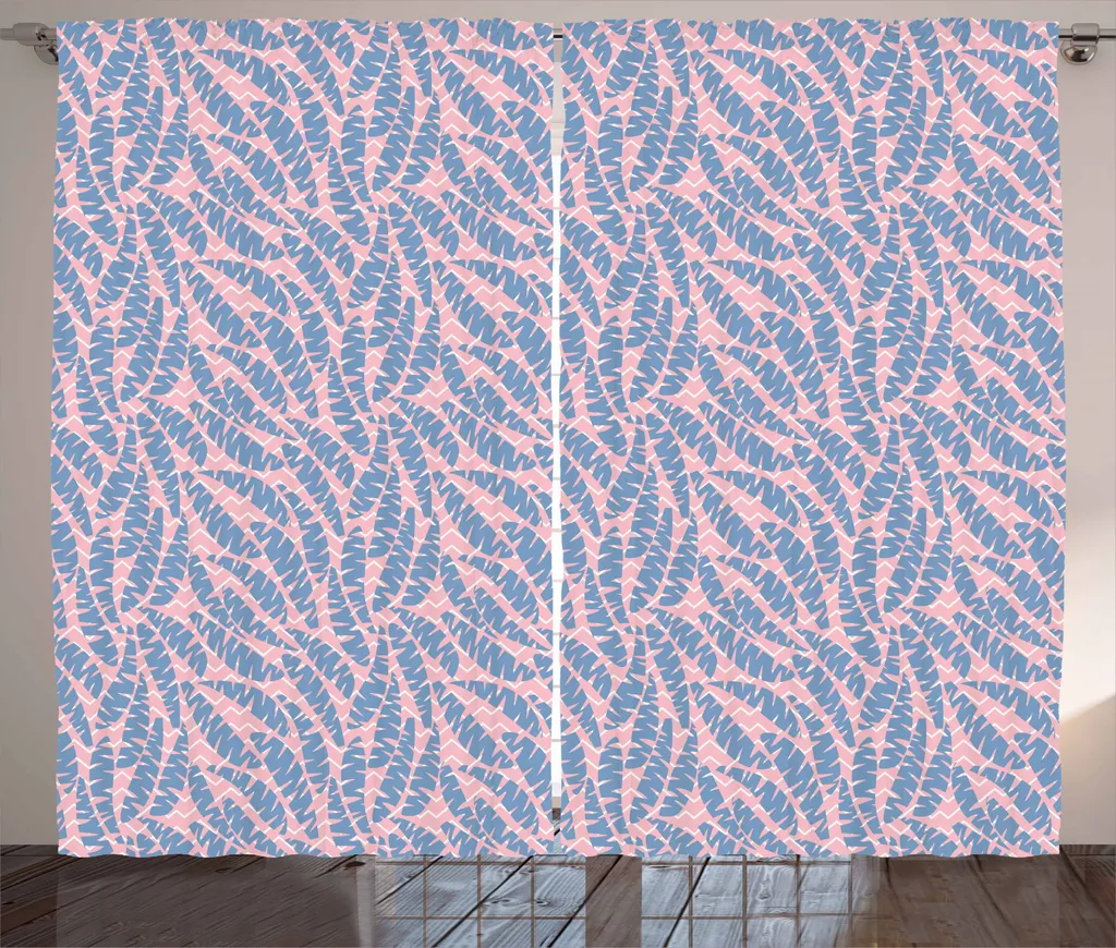Tenda Arredo Foglie Rosa Pallido e Blu ABAKUHAUS 280x245 cm