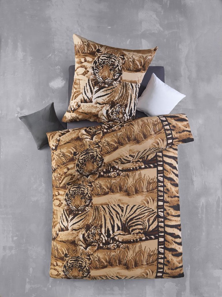Optidream Mikrofaser Bettwäsche 135 x 200 cm Bettbezug Kopfkissenbezug 80 x 80 cm Shirkan-PP braun ocker