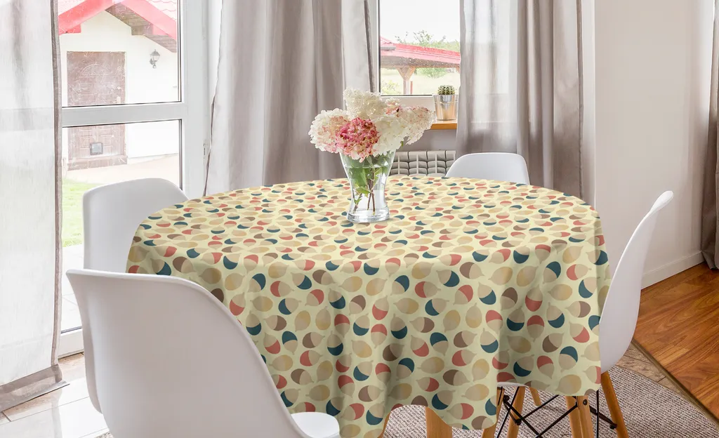 ABAKUHAUS Tovaglia rotonda con motivo a ghiande, motivo colorato con semi di quercia, tovaglia circolare per sala da pranzo e decorazione della cucina, 150 cm, multicolore
