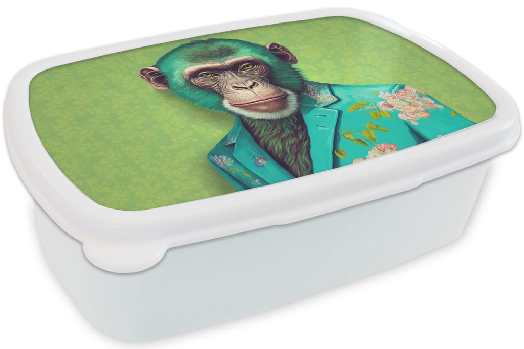 KitchenYeah Lunchbox Brotzeit Brotdose 17x11 cm Affe - Colbert - Blumen - Neon - Porträt Kinder Brotzeitdose - Lunch Box - Kinder - Sandwich-Box...