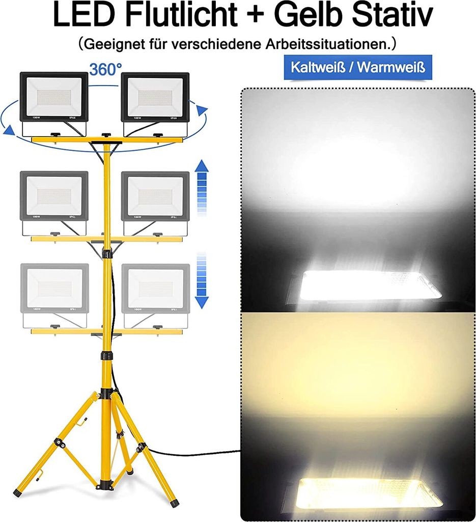XMTECH LED stavebný reflektor so statívom 2x 100W teplá Obrázok produktu 6