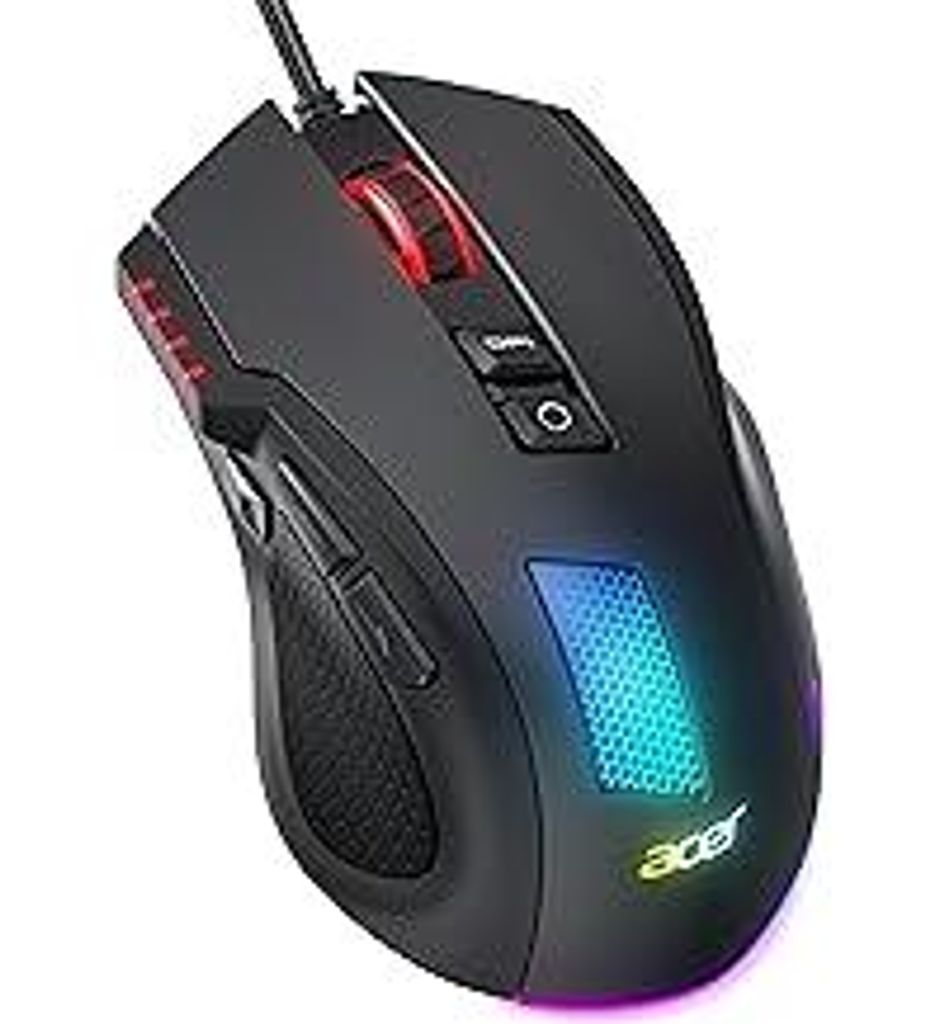 acer Gaming Maus mit Kabel 12800 DPI, Wired Computer Mouse Gaming mit Treiber, 1000Hz Abfragerate und 8 Programmierbare Tasten, Schnellfeuertaste u...