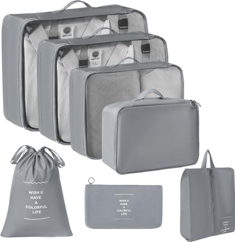 7-teiliges Reise-Organizer-Set mit Aufbewahrungstaschen und Koffer-Packwš¹rfeln, grau
