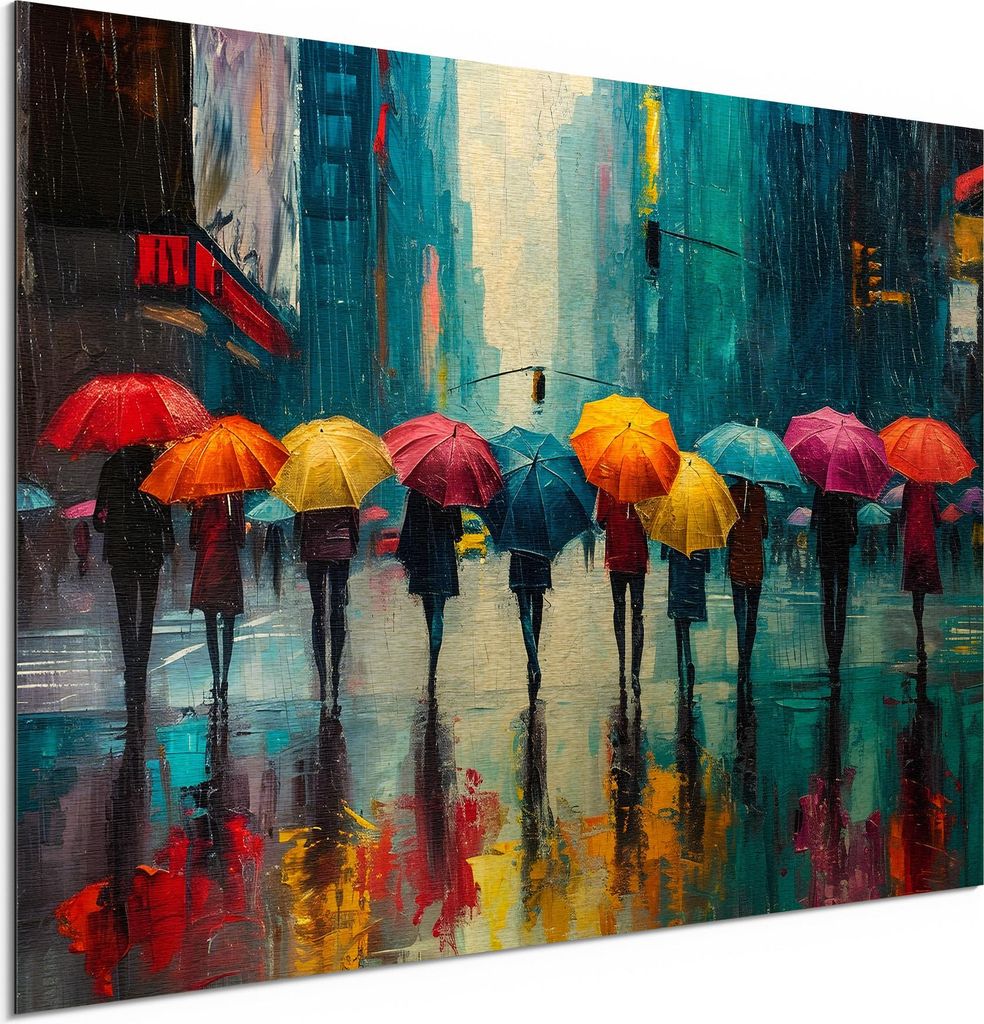 DEQORI Alu-Dibond Bild Gold 60x40 cm 'Impressionen im Regen' Wandbild Metall dünn Design