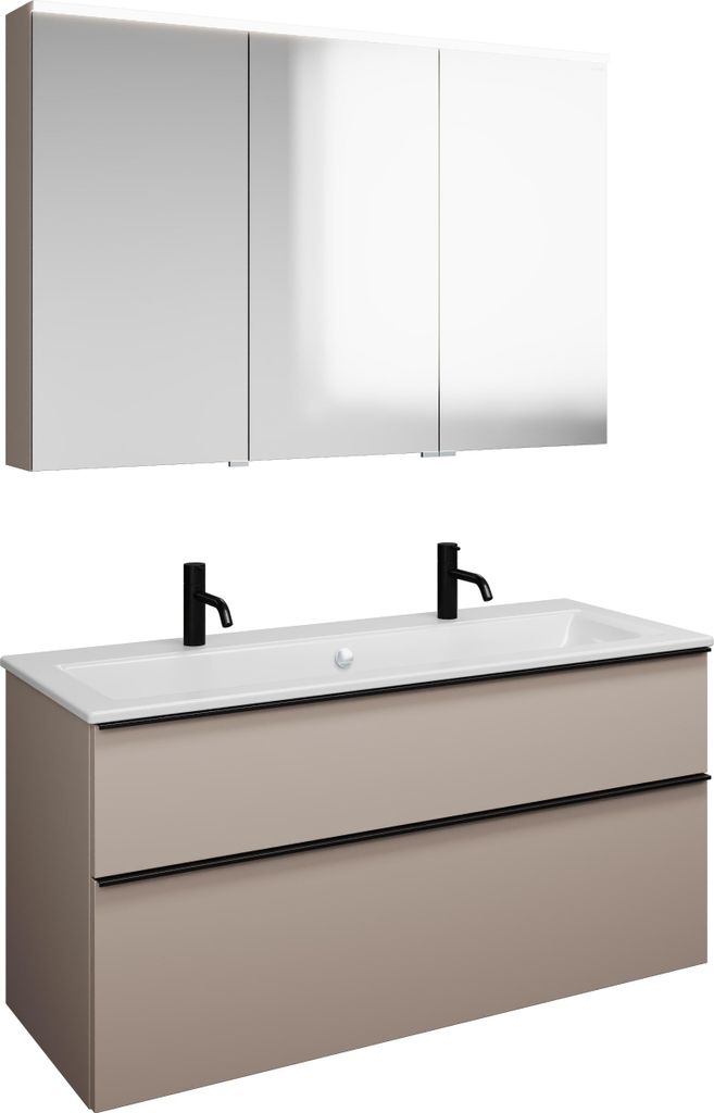 burgbad Eqio Set, bestehend aus Spiegelschrank links, Keramik-Waschtisch Slim mit 2 Armaturbohrungen und Waschtischunterschrank, Breite 1220mm, SHC...
