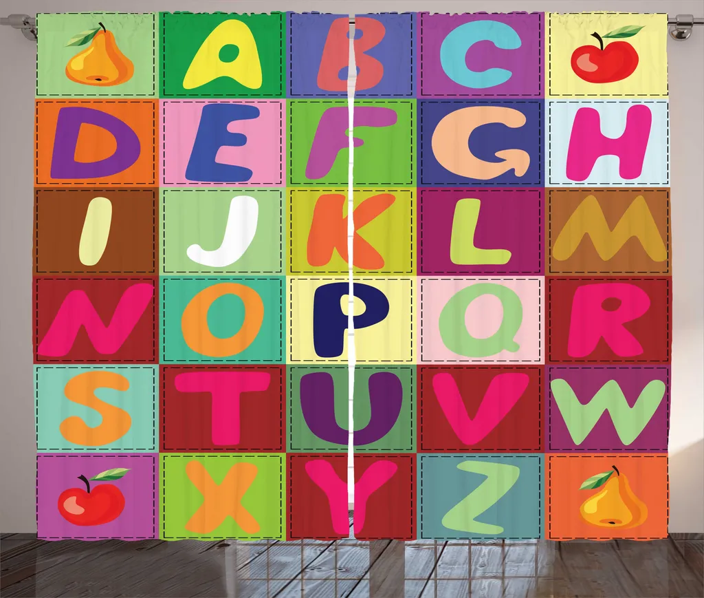 Rideau de salon éducatif Alphabet et Fruits 280 x 225 cm prêt à poser
