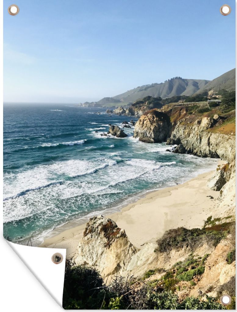 MuchoWow 90x120 cm Outdoor-Poster Gartendeko Sichtschutz Garten Poster für den Garten Kleiner Strand am Meer in Kalifornien