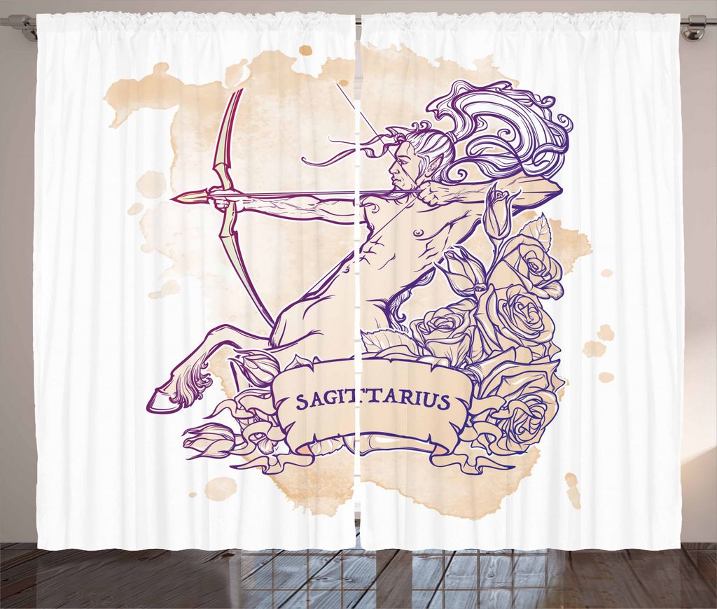 ABAKUHAUS Schütze Rustikaler Gardine, Zentaur Archer, Schlafzimmer Kräuselband Vorhang mit Schlaufen und Haken, 280 x 225 cm, Lila und Beige