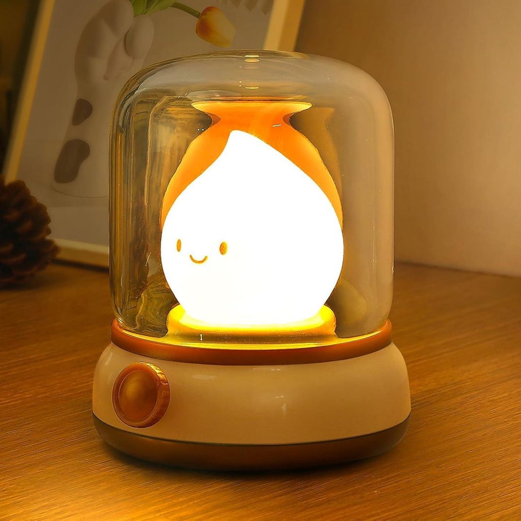 Dimmbare Nachttischlampe – Warmlichtmodus + flackernde Kerze, USB, Timer, für Erwachsene/Kinder