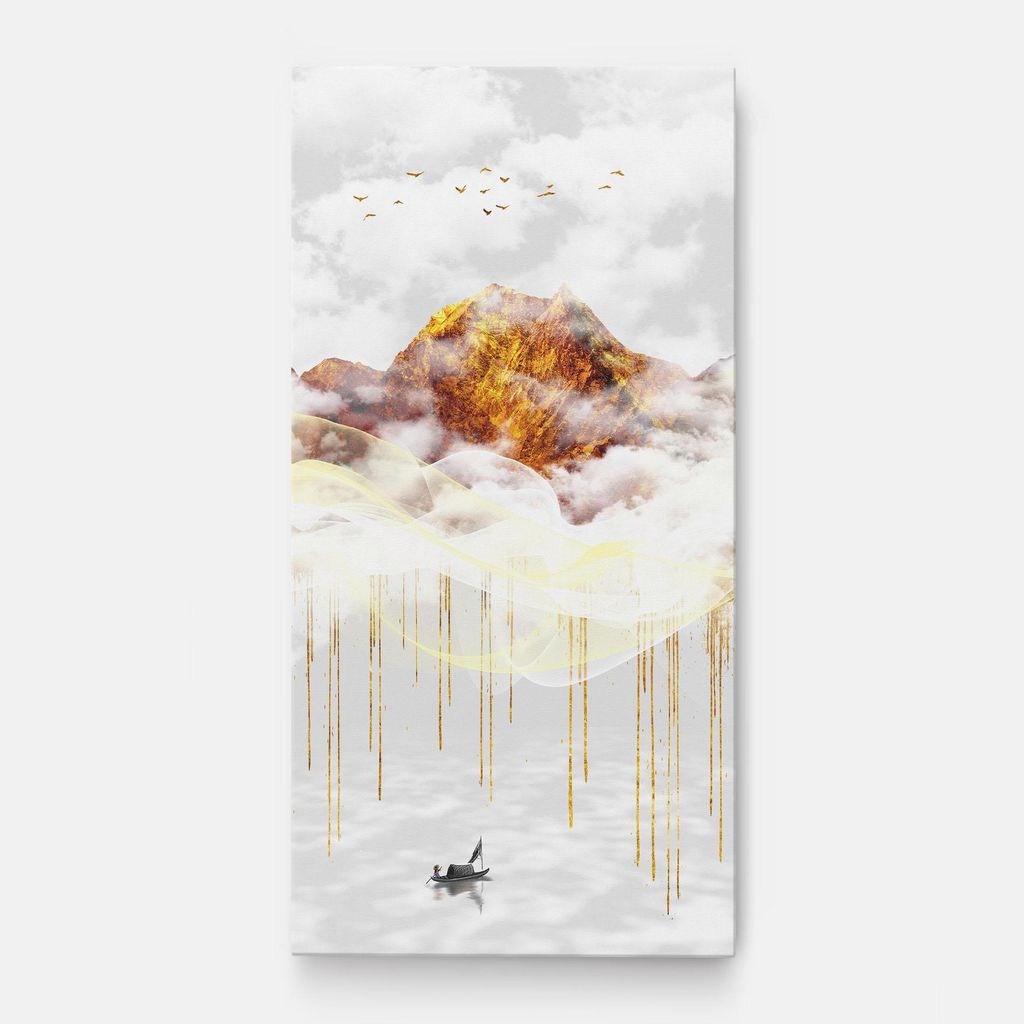 ARTHUB Leinwandbild 60x120 cm, Abstract Golden Landscape 3 | Wohnzimmerdekoration, Hängende Bilder, Wanddekoration, Heimdekoration, Abstrakte, A...