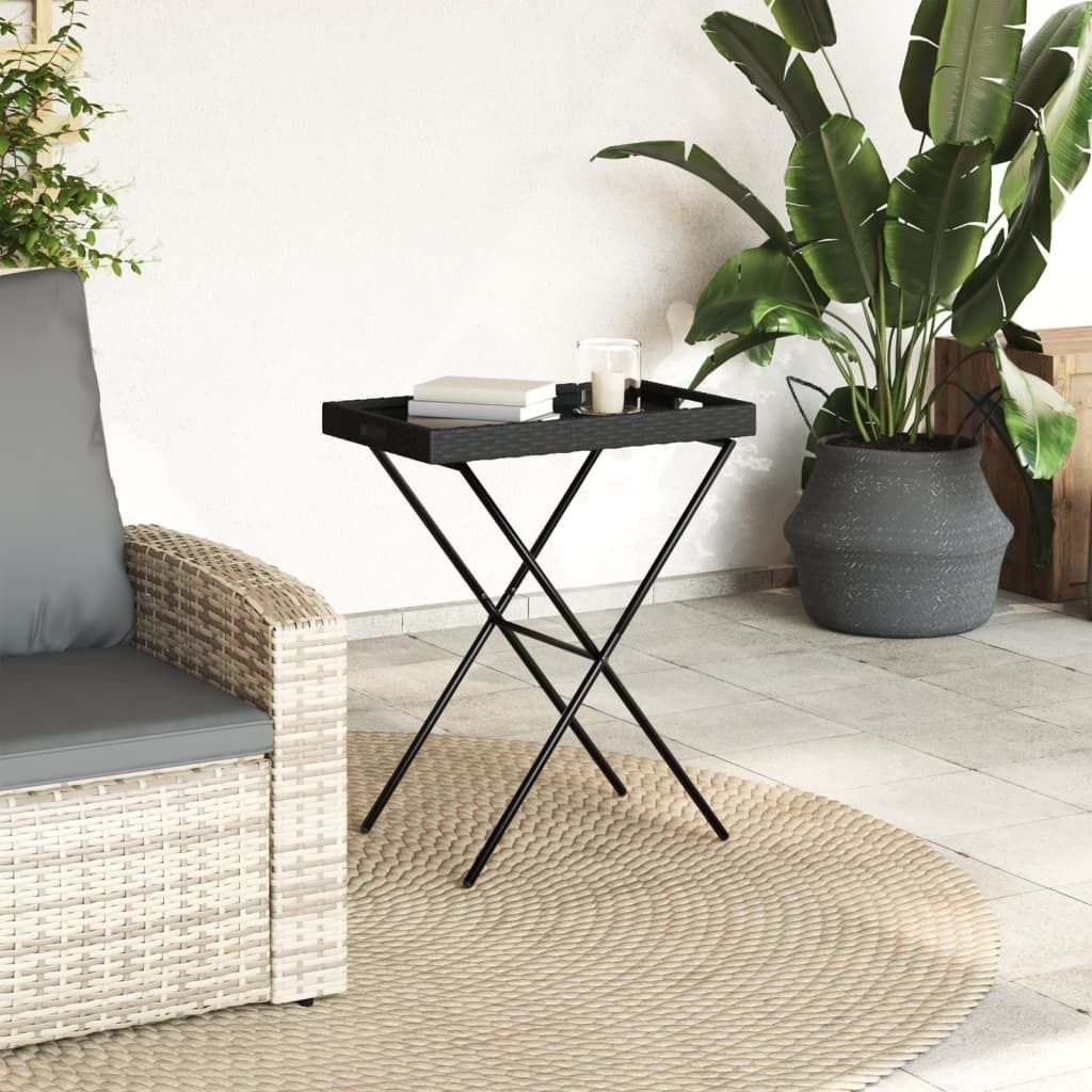 (Design 2026) Tabletttisch Klappbar Schwarz 65x40x75cm Poly Rattan - HOMMIE 627927 - Gartentische