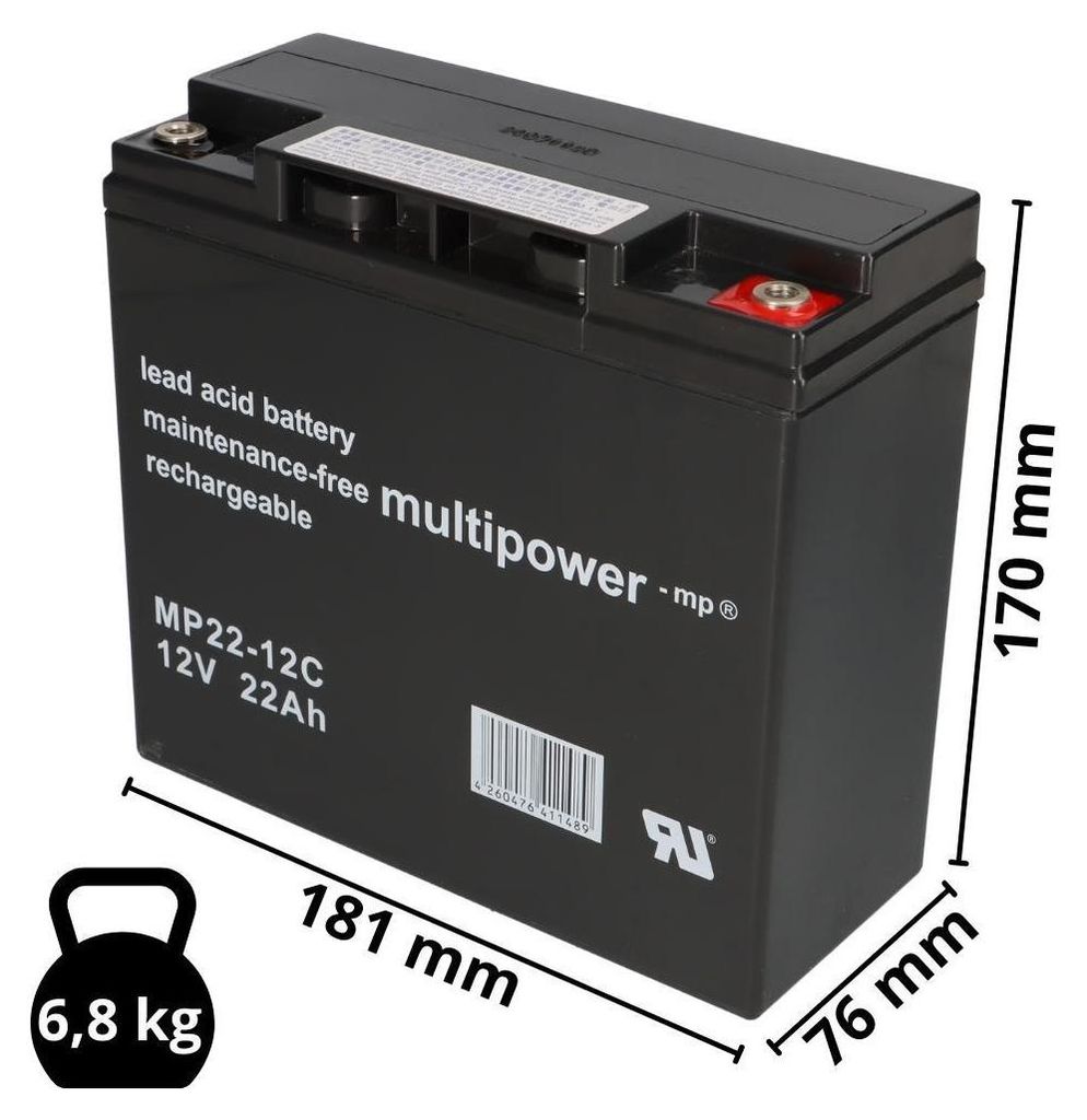 Olověný akumulátor Multipower MP22-12C Pb 12V 22Ah odolný Obrázek produktu 