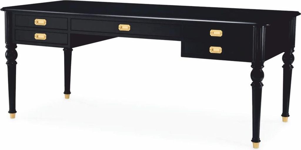 Casa Padrino Luxus Barock Schreibtisch Schwarz / Messing 185 cm - Barock Büro Möbel
