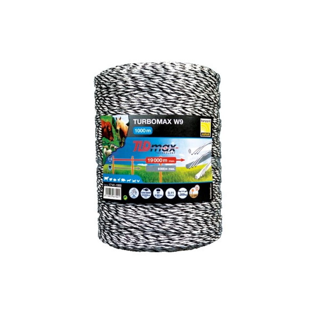 horizont TURBOMAX Litze, 200-1000m, 9 Leiter | Weidezaunlitze, Leitermaterial Spulenlänge: 1000 m