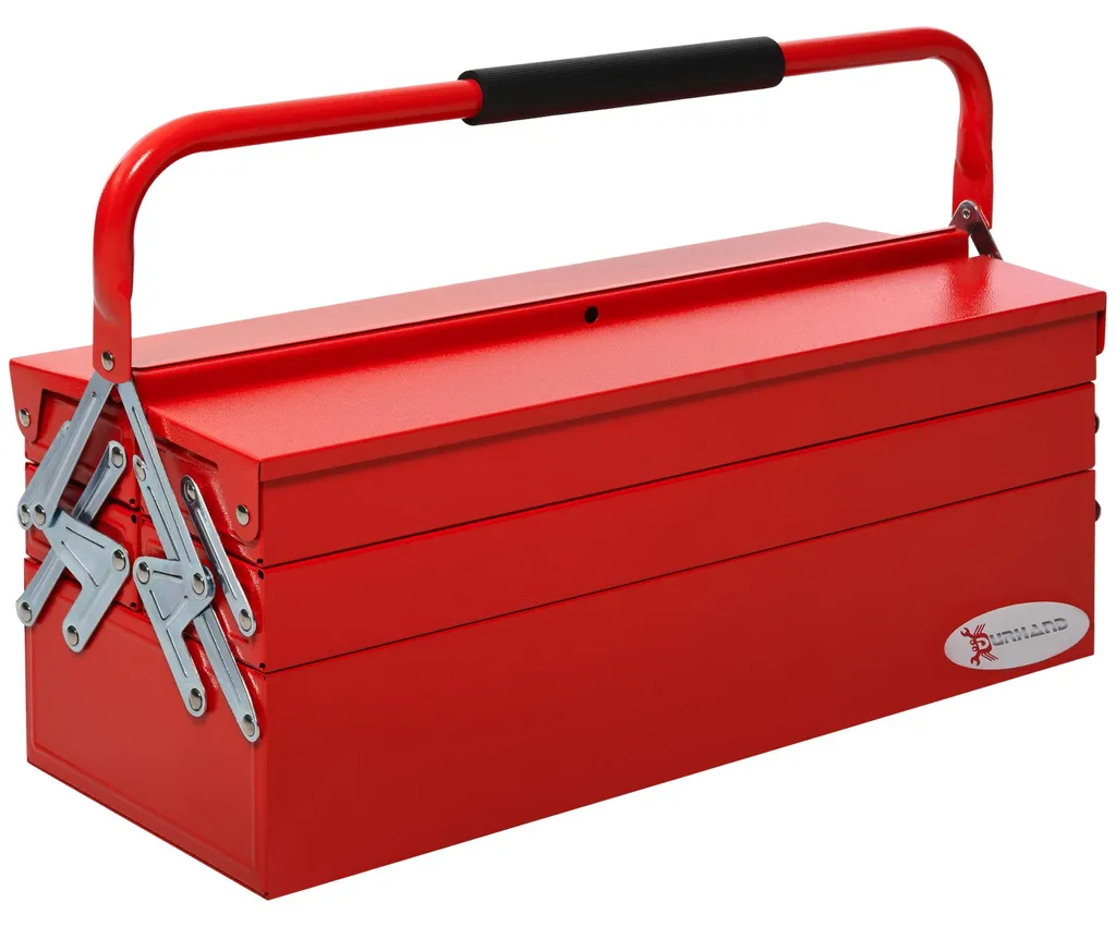 Caisse à outils 3 niveaux en acier rouge avec plateaux extensibles