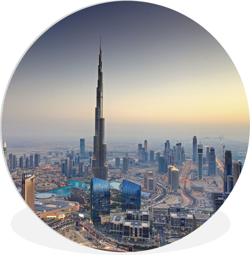 MuchoWow Rundes Wandbild - Runde Bilder Burj Khalifa - Skyline - Dubai Ø 60 cm Kreis Wanddekoration Kunststoff - Wandkreis - Wandschmuck - Wand ...