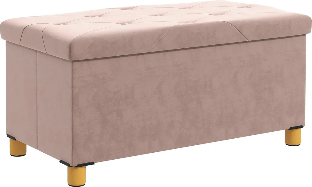 Pouf de Rangement Coffre Velours Rose 76x38cm | Banquette Bout de Lit