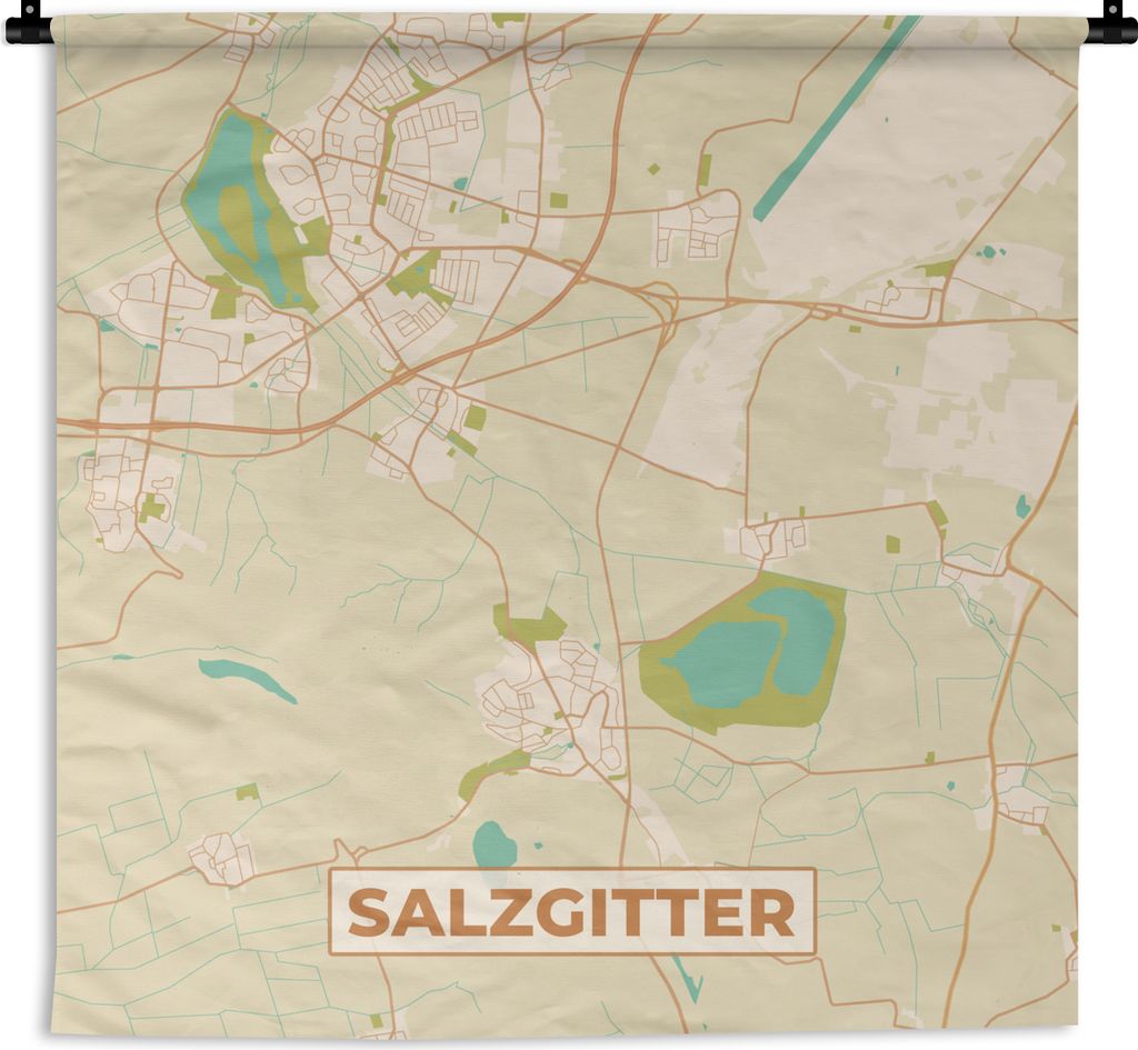 MuchoWow Wandteppich Wandbehang Stadtplan - Salzgitter - Stadtplan - Vintage 150x150 cm Tapisserie Dekoration Wandtuch - Wohnaccessoires - Modernes