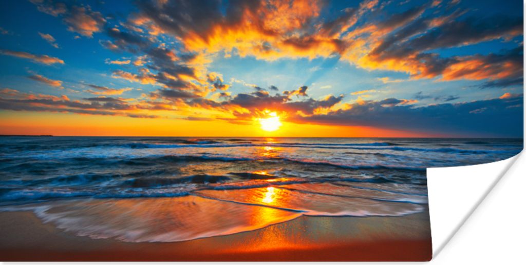 MuchoWow Poster Meer - Sonnenuntergang - Strand - Wolken - Orange 40x20 cm - Poster für die Wand - Poster Schlafzimmer