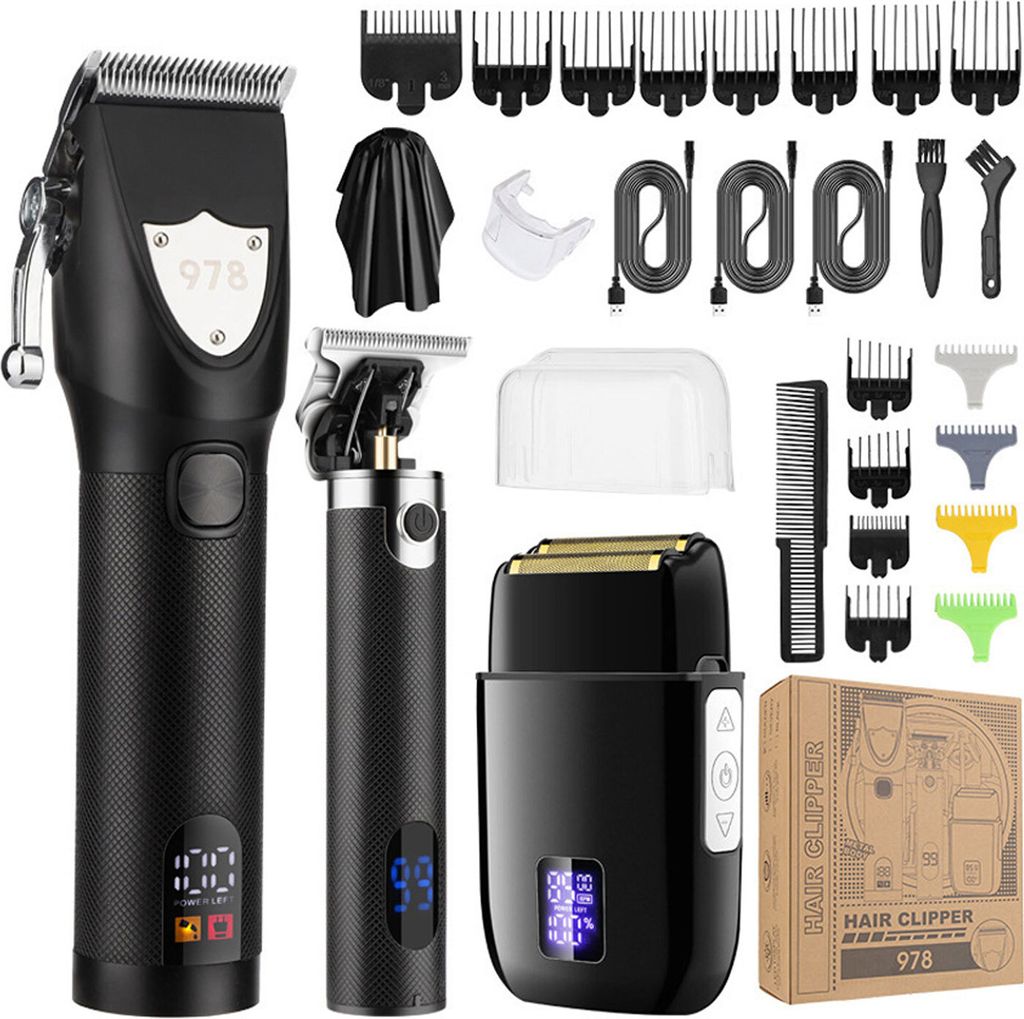 MODFU 3 Stück profi Haarschneidemaschine Set, Haarschneider Pflegesets, Bartschneider Herren, Haarschneider mit LED-Anzeige