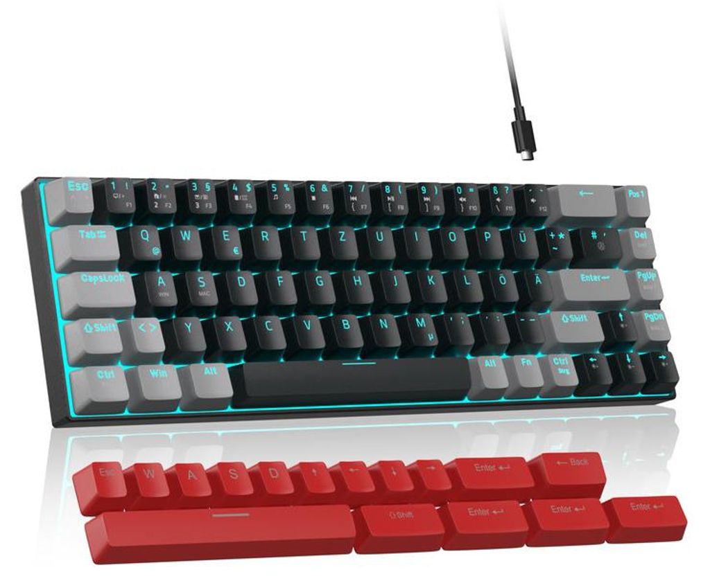 Mechanische Gaming Tastatur 65% QWERTZ DE, 69 Tasten, Red Produktbild 
