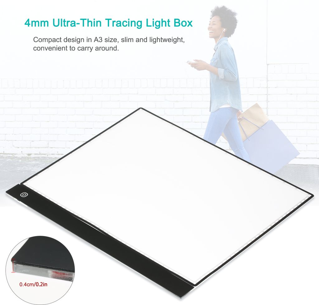 A3 LED Tracing Light Box Pad Graphic Tablet 4mm Ultra-Thin Drawing Board Copyboard 3 Levels Dimming mit separater Skala Platte Clips USB-Kabel für...