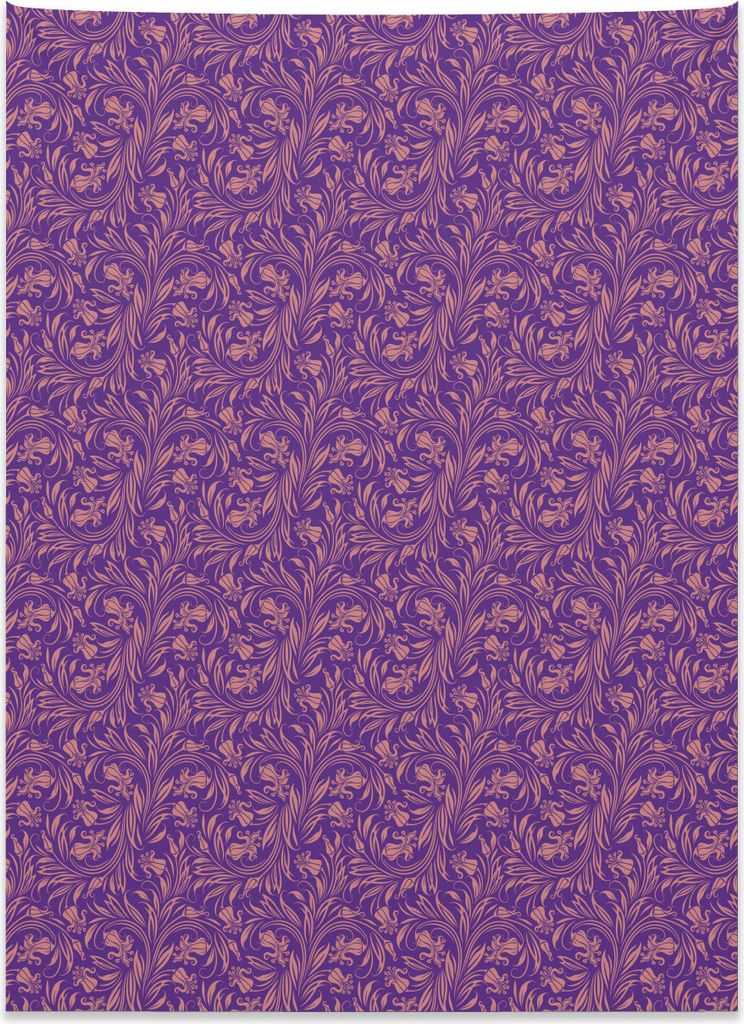 Abakuhaus Scrollen Wandteppich, Blumen Blätter Rokoko aus Weiches Mikrofaser Stoff Kein Verblassen Klare Farben Waschbar, 110 x 150 cm, Violett un...