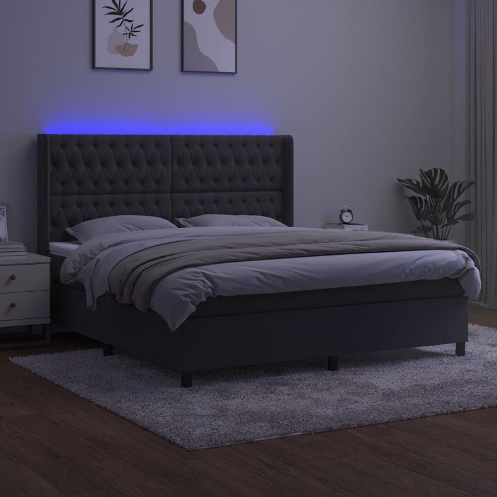 "Rabatt" Boxspringbett mit Matratze - 2 Personen - Strapazierfähiger Stoff - & LED Dunkelgrau 180x200 cm Samt - Klassische Betten CC6666