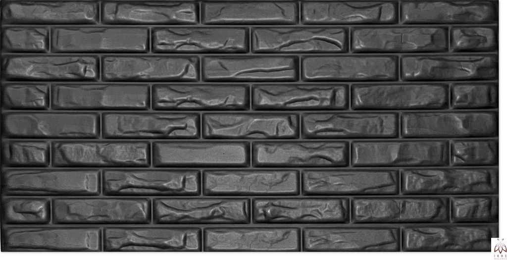 A close-up, full-frame shot of a dark gray brick wall.