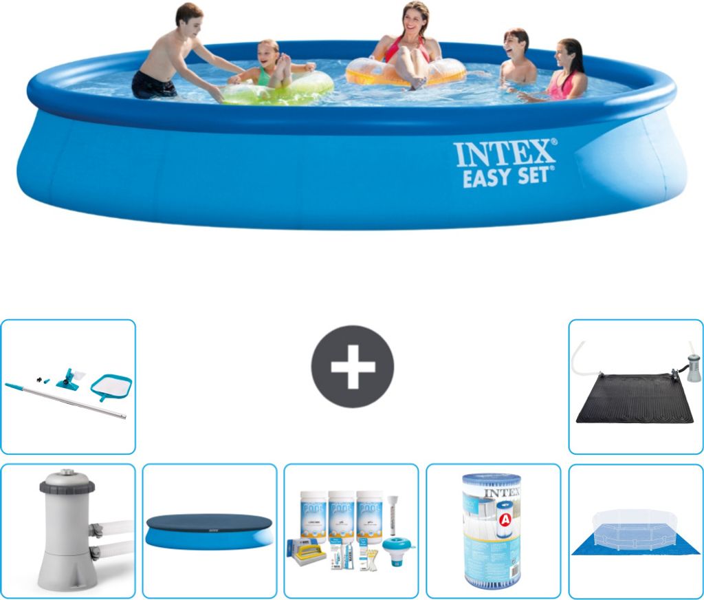 Intex runder aufblasbarer Easy Set-Schwimmpool – 457 x 84 cm – Blau – inklusive Pumpe Abdeckung - Wartungspaket - Filter - Bodenplane - Reini...