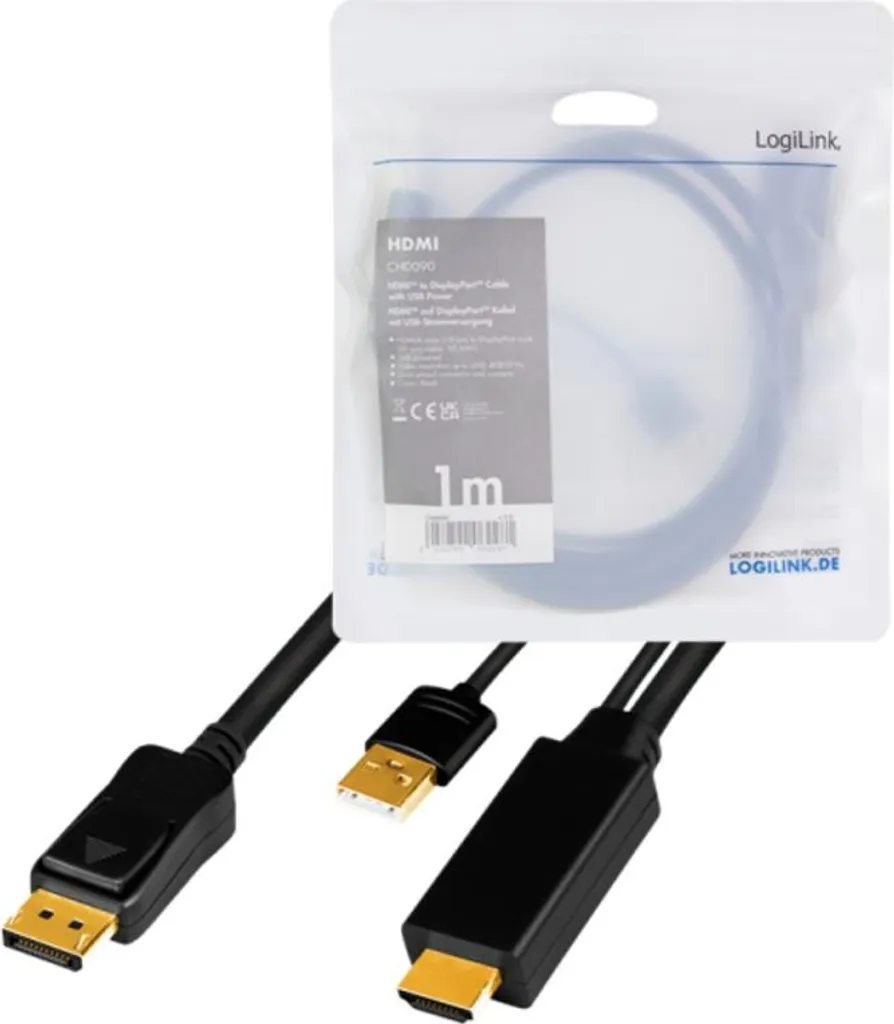 Solution écran noir HDMI vers DisplayPort : Câble 4K Logilink alimenté - 6