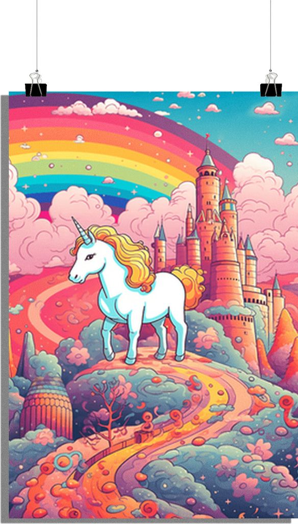Einhorn Poster - Schloss Poster - Zauberhaftes Poster - Kinderzimmer Poster - 51x71cm - Perfekt zum Einrahmen