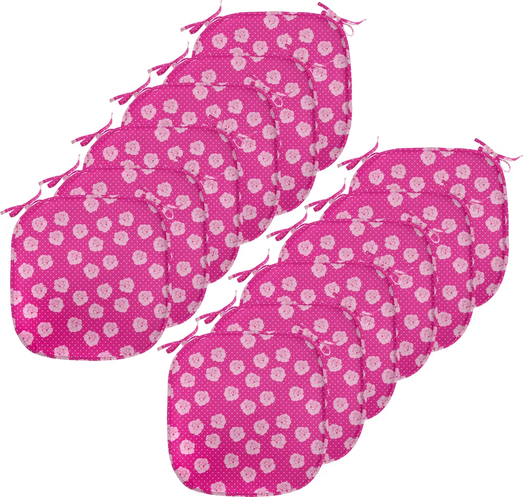 Coussins de Chaise Anti-Taches et Anti-Glisse, Motif Fleurs Roses, x12