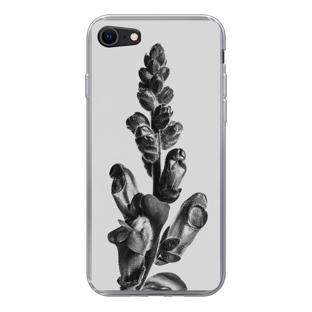 MuchoWow Handyhülle Schutzhülle Hülle für iPhone SE 2020 Pflanze - Schwarz - Weiß - Abstrakt Silikon Softcase Handy Hülle - Kartenbesitzer