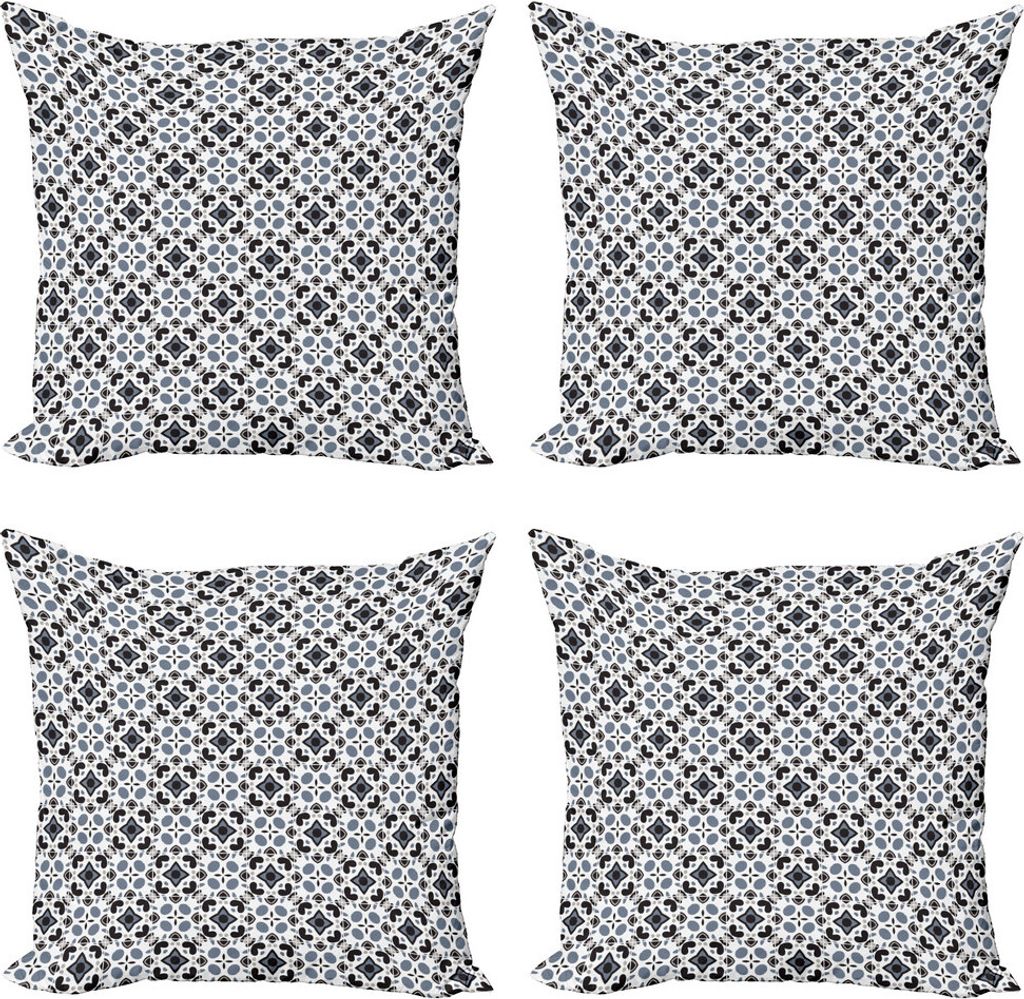 ABAKUHAUS Schwarz und Grau Kissenbezug Set (4 Stück), Muster im viktorianischen, Moderner Doppelseitiger Digitaldruck, 60 cm x 60 cm, Purpleblue K...