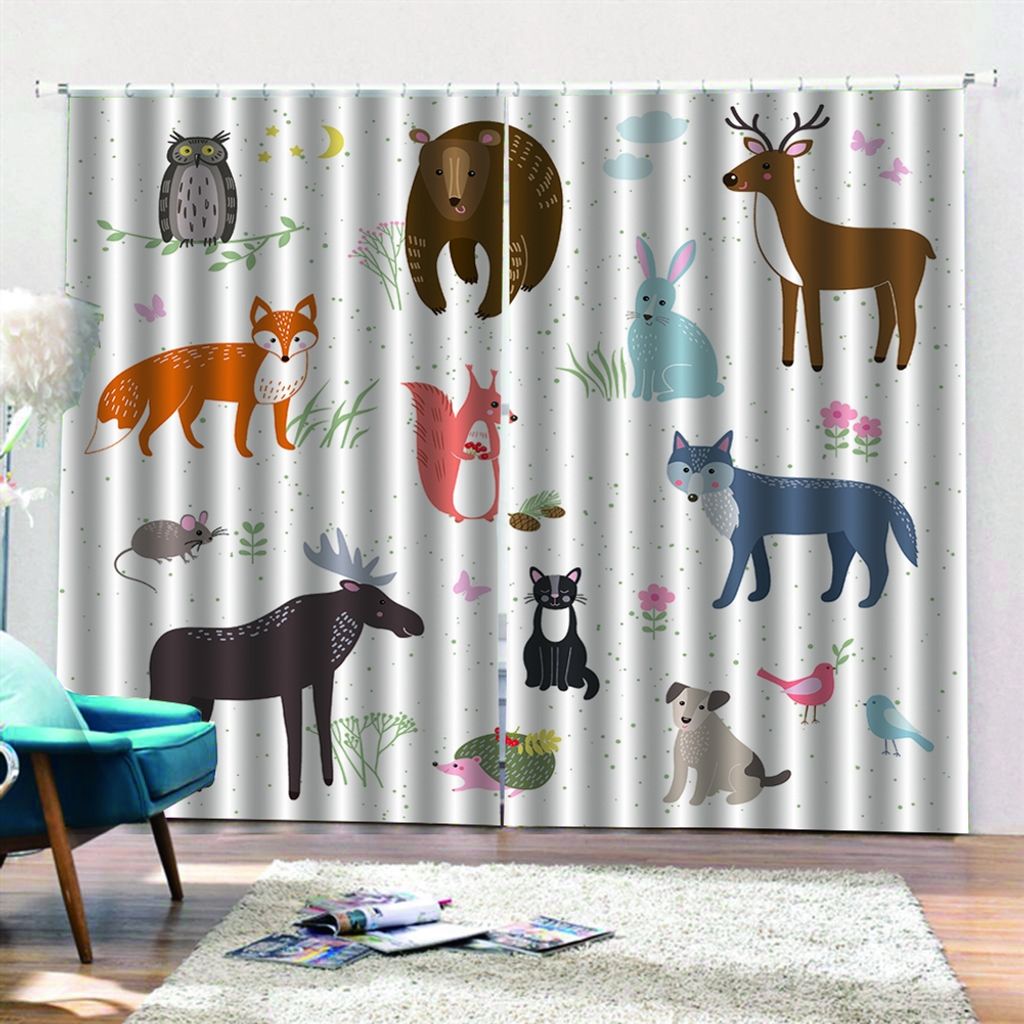 Icegrey 2 Stš¹ck Tiere Gardinen Vorh?nge Verdunkelungsvorh?nge Blickdicht 3D Curtain Schlafzimmer Wohnzimmer mit Haken, Stil 9, 500x213cm