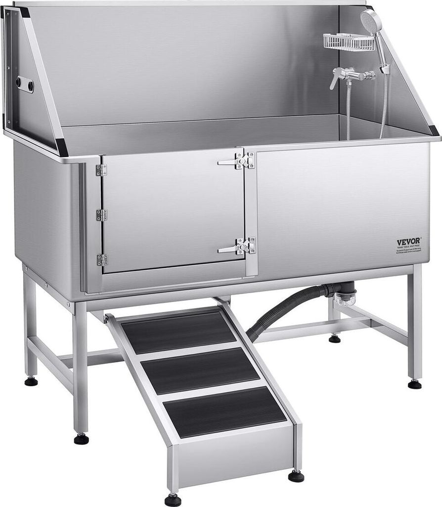 157,5 cm Hundepflege-Badewanne aus Edelstahl mit Rampe und Wasserfilter links