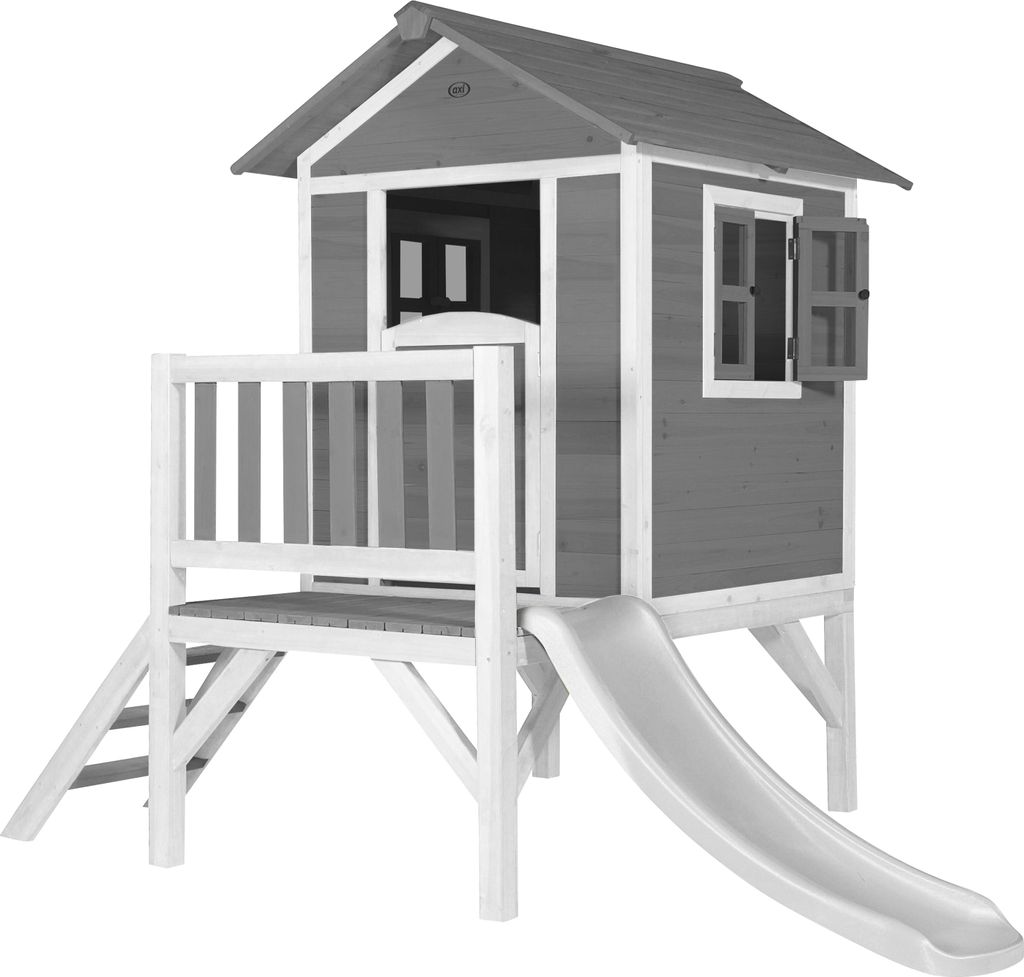 AXI Spielhaus Beach Lodge XL in Grau mit Rutsche in Weiß | Stelzenhaus aus Holz für Kinder | Kleiner Spielturm für den Garten