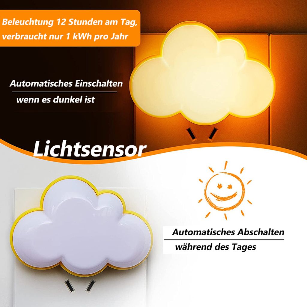 2 Stücke LED Wolke Nachtlicht Plug in Nachtlicht mit Produktbild 5