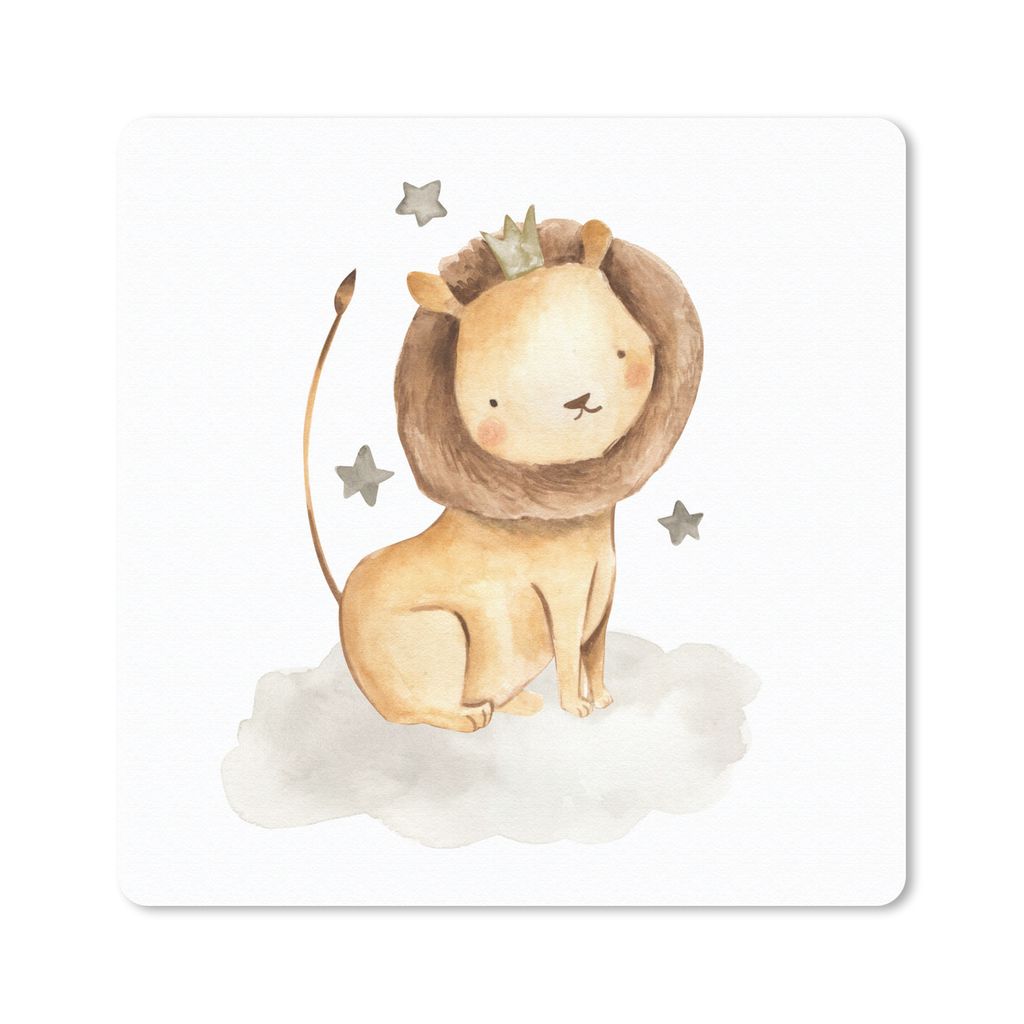 MuchoWow Mauspad Mousepad Löwe - Krone - Sterne 20x20 cm - Mousepads - Maus Mat - Pad - Mausunterlage - Desk Mat - Bureauartikeln