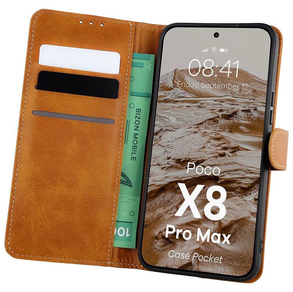 Handyhülle mit Klappe für Xiaomi POCO X8 Pro Max, Bizon Case Pocket, Braun