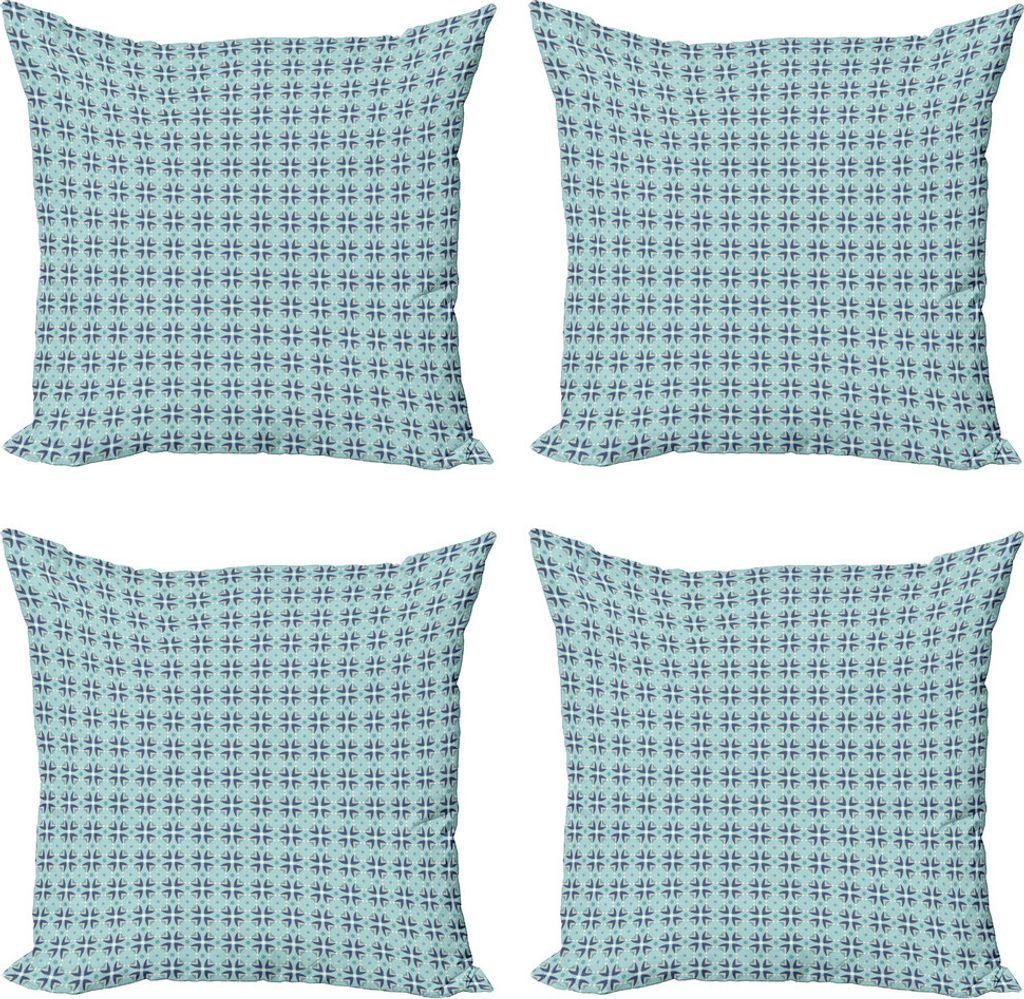 ABAKUHAUS Marine und Teal Kissenbezug Set (4 Stück), Blumenmuster, Moderner Doppelseitiger Digitaldruck, 45 cm x 45 cm, Mehrfarbig