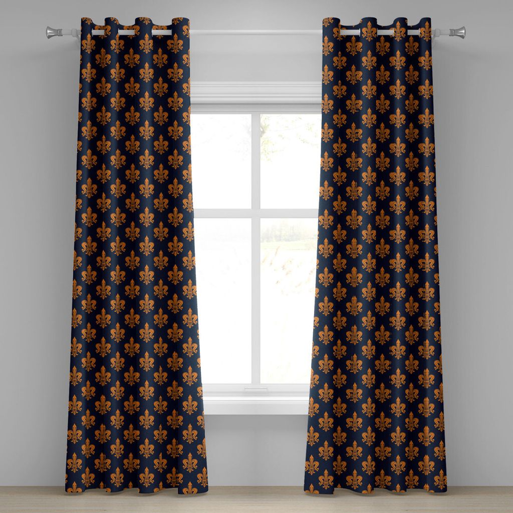 ABAKUHAUS Fleur De Lis Ösenvorhang, Viktorianisches Blumenmuster der orange Farbe und der lockigen Verzierungs-gotischen Ära, Dekorative 2-Panel-...