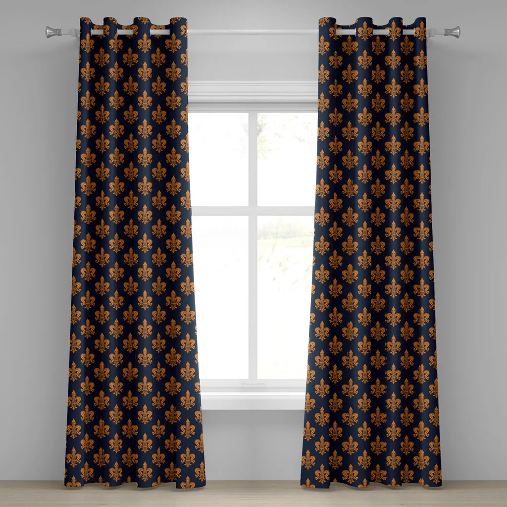 Tende Decorative ABAKUHAUS Blu e Arancione 280x175 - Decoro Fleur De Lis