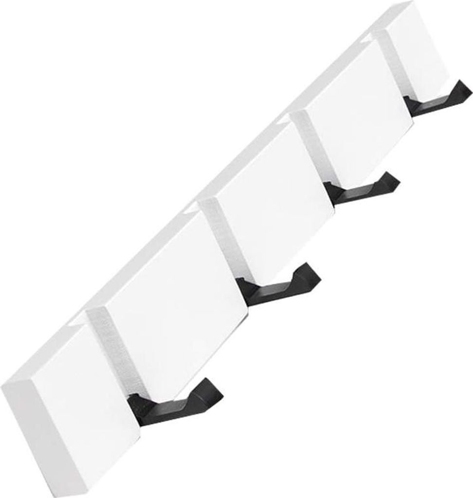 Hakenrahmen Holz Kleiderhaken Wandhaken mit 5 klappbaren Haken für Jacken, Mäntel, Schals, Hüte und Handtaschen (weiß 4 Haken)